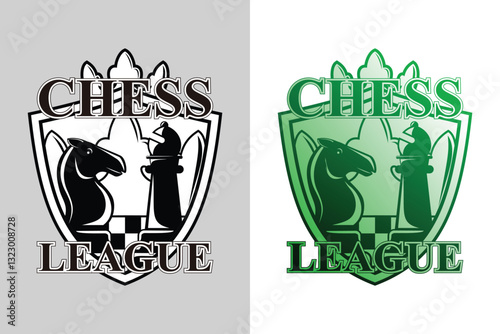 Chess Logo Symbol Silhouette Black and White Gradient Vector Badge