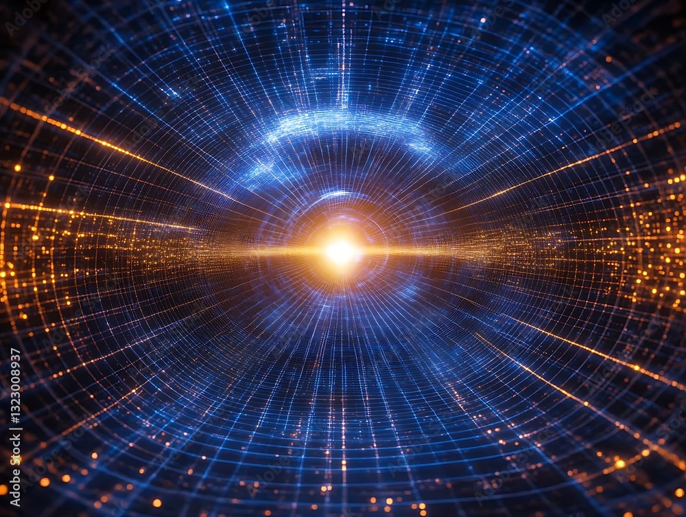 Obraz premium Advanced wallpaper of circular processing data on blue and black background, high technology 3d backdrop