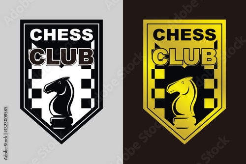 Chess Logo Symbol Silhouette Black and White Gradient Vector Badge