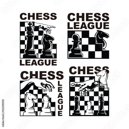 Chess Logo Symbol Silhouette Black and White Vector Badge Set Collection