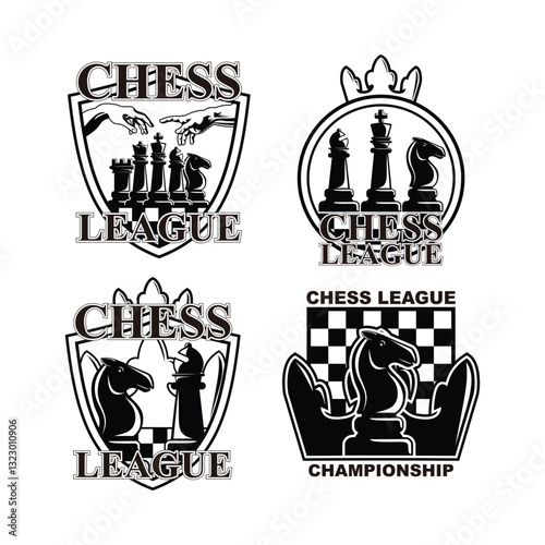 Chess Logo Symbol Silhouette Black and White Vector Badge Set Collection