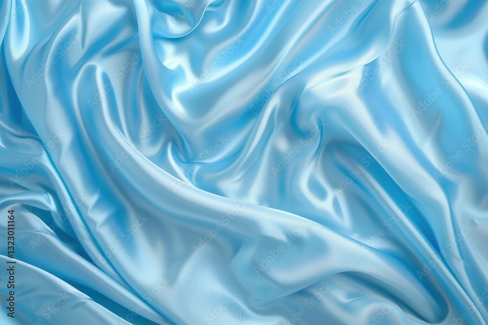 Fototapeta premium Blue satin fabric with soft light and graceful flowing shapes