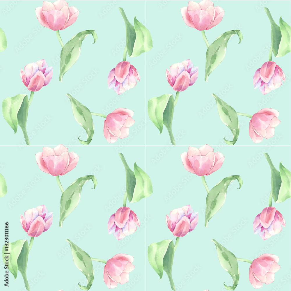 Fototapeta premium Pattern. Floral arrangement. Tulips. Watercolor.