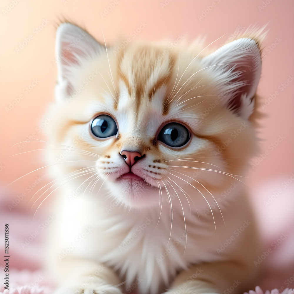 Close-up of an adorable fluffy kitten with big blue eyes in soft lighting Close-up of an adorable fluffy kitten with big blue eyes in soft lighting
