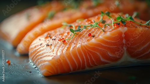 Fresh salmon fillets ready to cook photo