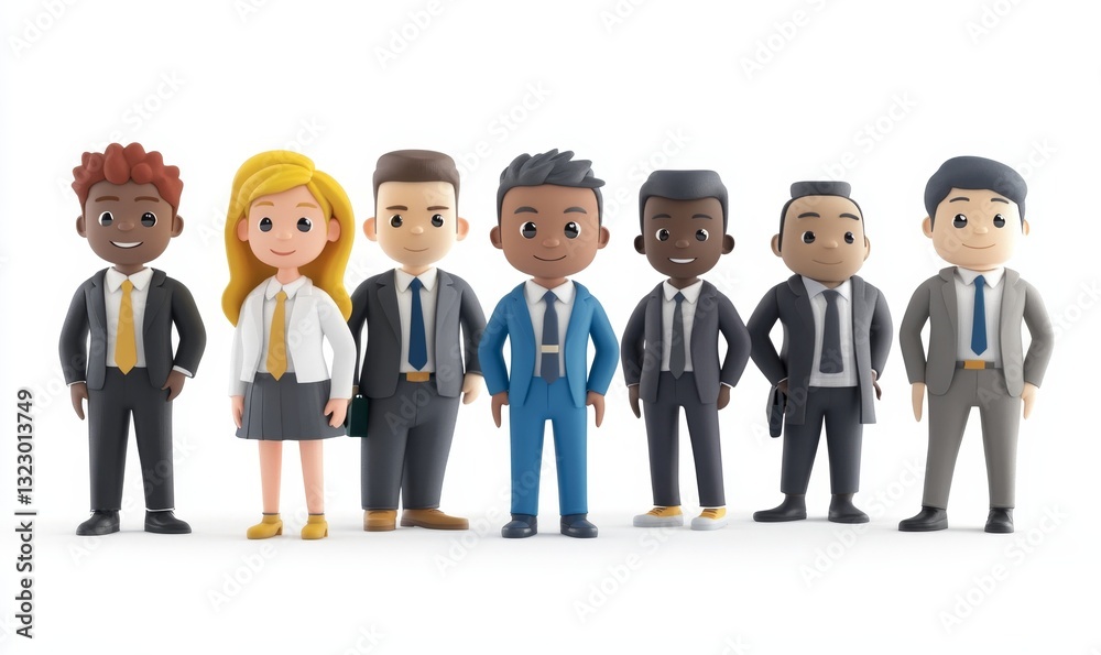 3D cartoon character cute multi ethnic group of young business people corporate team officer, full body person isolated on white background, ai 3D cartoon character cute multi ethnic group of young business people corporate team officer, full body person isolated on white background, ai
