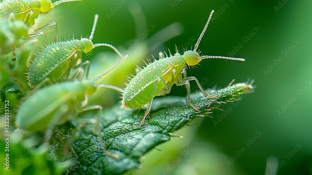 Close-Up of Green Aphids on Leaf with Soft Focus Background Close-Up of Green Aphids on Leaf with Soft Focus Background