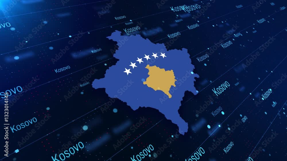 Kosovo Map Displaying On A Modern Dark Background. Map Of Kosovo