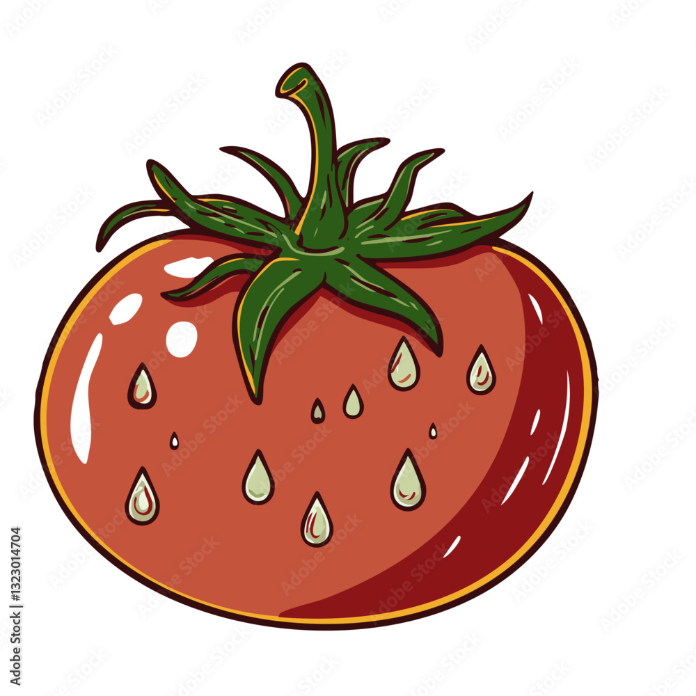 Obraz premium Fresh Juicy Tomato with Water Droplets in a Hand-Drawn Style