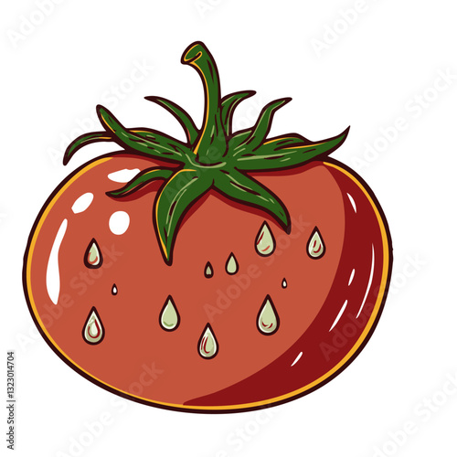 Fresh Juicy Tomato with Water Droplets in a Hand-Drawn Style