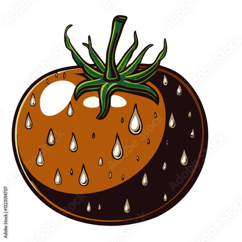 Fresh Juicy Tomato with Water Droplets in a Hand-Drawn Style