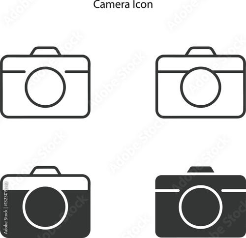 Classic camera icon set, representing photography or capturing moments. outline and glyph icon.