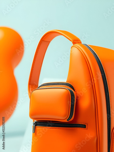 3d Illustration Background Of orange travel Bag. Close-up side view.