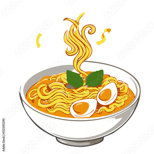  Steaming Hot Noodle Bowl with Lemon and Basil Garnish
