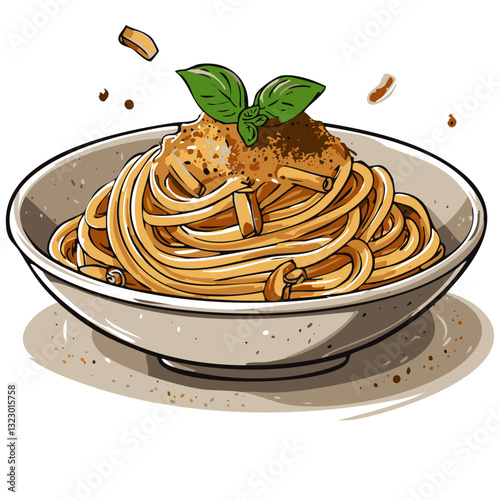 Creamy Pasta with Basil and Parmesan in a Bowl