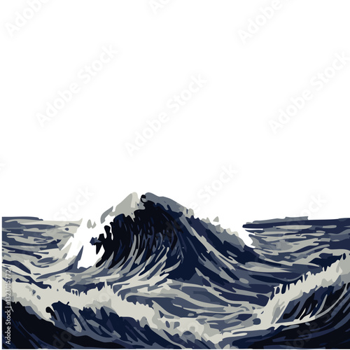 Dramatic Stormy Sea Illustration with Torrential Rain, Rough Waves, and Dark Clouds


