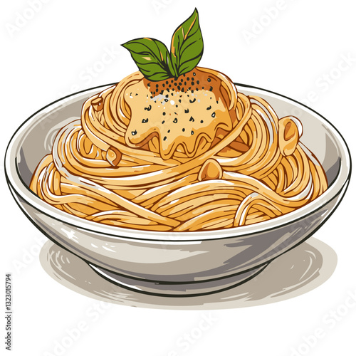Creamy Pasta with Basil and Parmesan in a Bowl