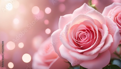 close up pink rose flower soft focus and copy space