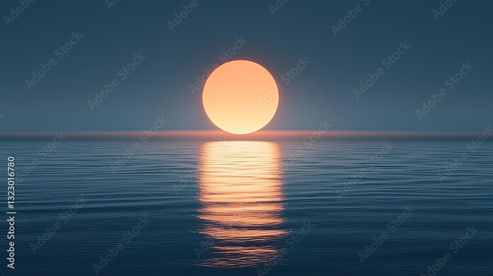 Obraz premium Seascape abstract background concept. Serene sunset view over tranquil waters with a glowing sun reflecting on the surface.