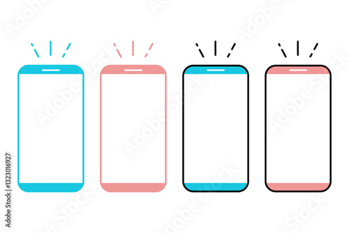 水色とピンクのスマホのバリエーションイラスト