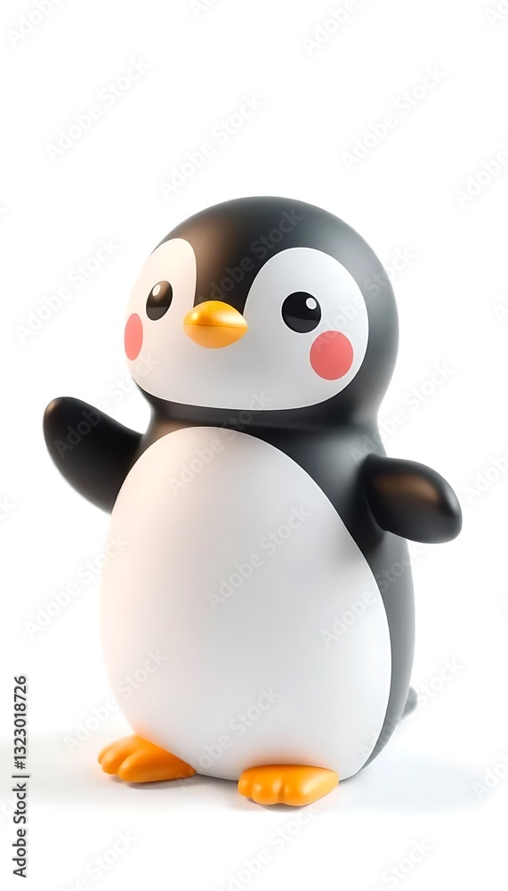 Fototapeta premium 3D Kawaii Penguin Character White Background Cute Element