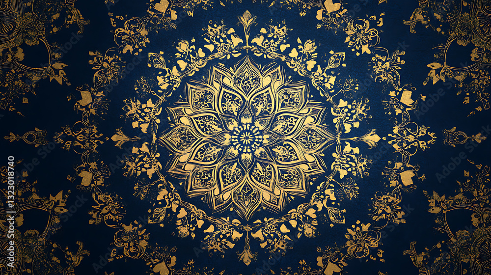 Intricate Gold Mandala Pattern on a Deep Blue Background Intricate Gold Mandala Pattern on a Deep Blue Background