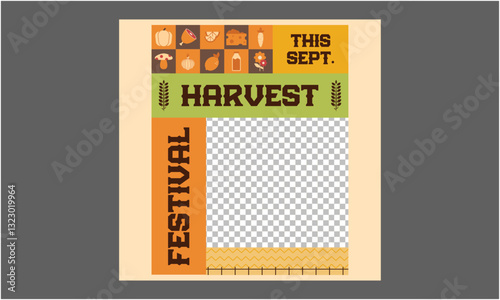 Harvest Festival Socials Media. Autumn harvest festival postes with autumn leaves and floral elements in fall colors.Harvest fest design perfect for prints,flyers,banners,invitations,promotions