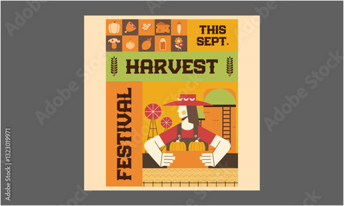Harvest Festival Socials Media. Autumn harvest festival postes with autumn leaves and floral elements in fall colors.Harvest fest design perfect for prints,flyers,banners,invitations,promotions