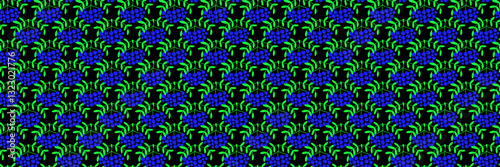 Green, blue and black seamless pattern. Rowan berry. Vector background for banner, poster, festival and parties