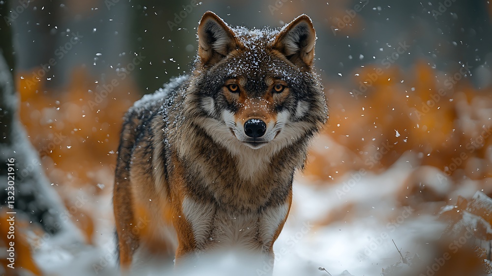 Fototapeta premium Majestic Gray Wolf in Snowy Winter Forest Wild Canine in Nature