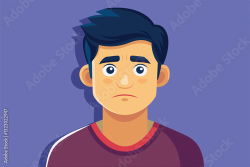 A young man appears in a semi-flat illustration, showcasing a sulky expression and youthful features, Sulkiness Customizable Semi Flat Illustration