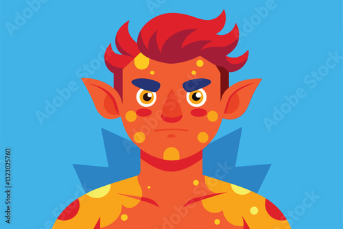 This cartoon character features a sunburned appearance with exaggerated proportions and vibrant colors, Sunburn Customizable Disproportionate Illustration