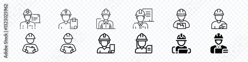 Engineering and Planning Icon – Person with Safety Helmet and Blueprint
