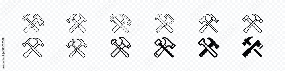 Carpentry and Woodworking Tools Icon – Hammer and Handsaw Crossed, A hammer and handsaw crossed, symbolizing woodworking and carpentry Carpentry and Woodworking Tools Icon – Hammer and Handsaw Crossed, A hammer and handsaw crossed, symbolizing woodworking and carpentry