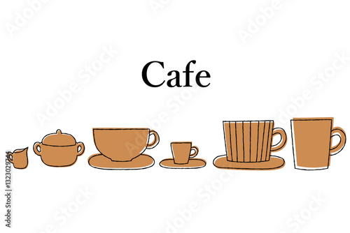 カフェ　喫茶店　イラスト　ホットドリンク　単色