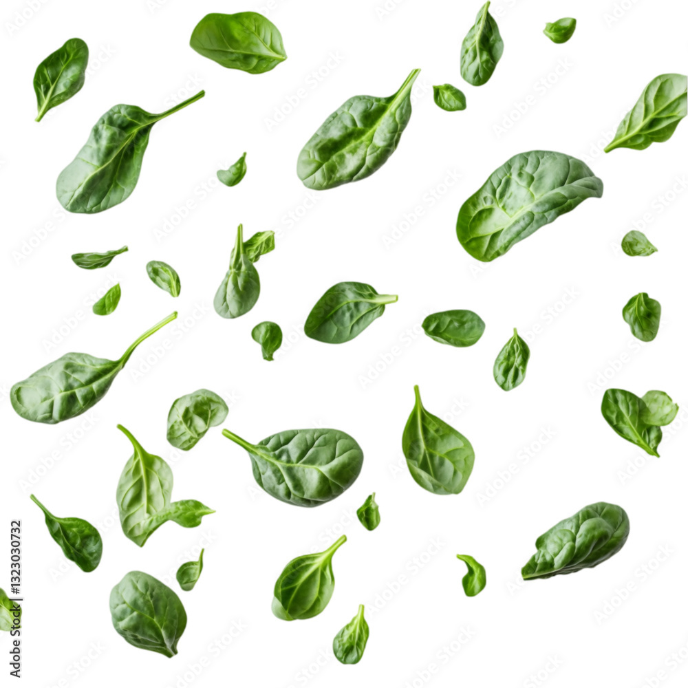 Bunch of fresh spinach leaves isolated white and transparent background. PNG cutout. Bunch of fresh spinach leaves isolated white and transparent background. PNG cutout.