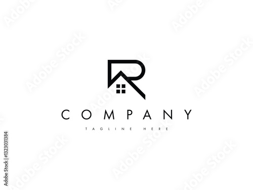 letter R house property real estate logo design