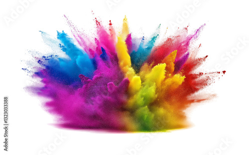 Abstract colored powder splatter isolated on transparent background
