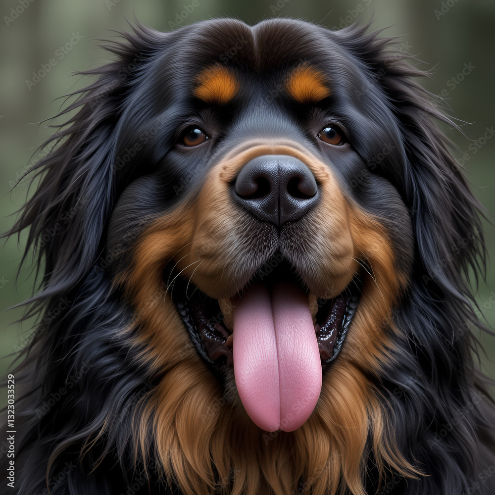 Newfoundland dog head close up with tongue out. Newfoundland dog head close up with tongue out.