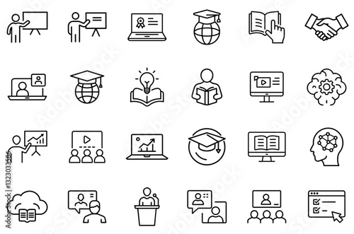 Education & Online Learning Icons – E-Learning, Teaching, Digital Education, Online Courses, Academic Training, Knowledge Sharing, Virtual Classroom, Skill Development, Study, Distance Learning, Webin