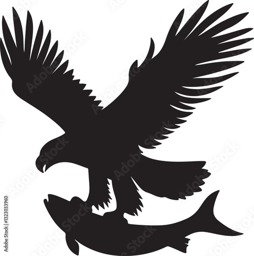 eagle bird catching fish silhouette design vector art illustration