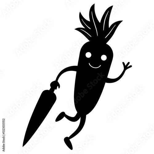 A carrot running away from a knife silhouette vector illustration