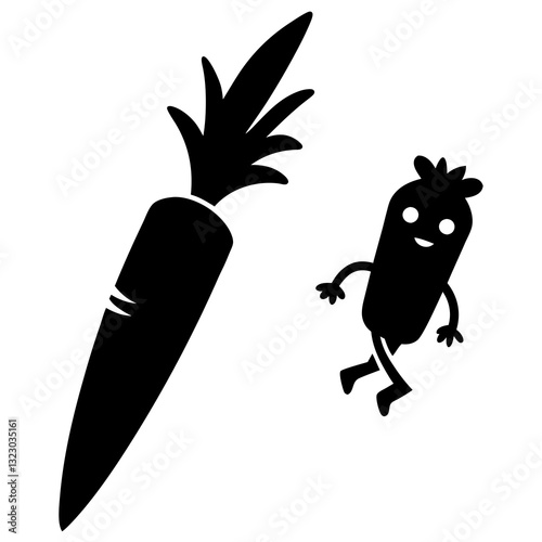 A carrot running away from a knife silhouette vector illustration