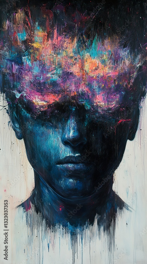 Fototapeta premium Cosmic Mind: A Surreal Portrait in Vibrant Hues