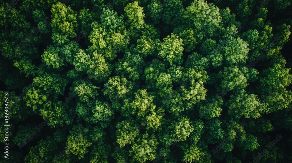 Naklejka premium Aerial view of dense, green forest canopy.