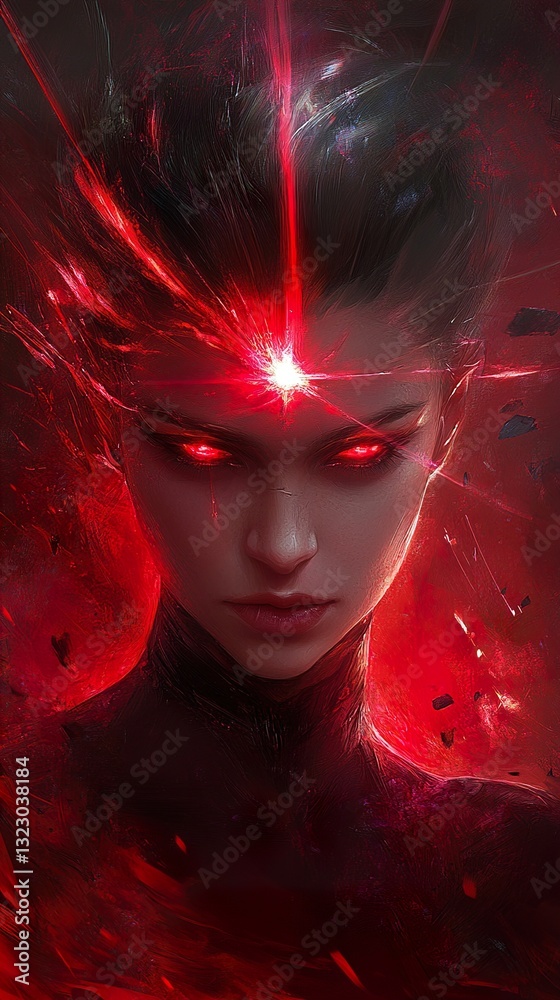 Fototapeta premium Fiery Woman: A Digital Painting of Intense Power and Energy
