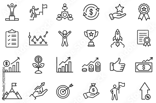 Success & Achievement Icons – Business Growth, Financial Success, Career Progression, Goal Setting, Leadership, Motivation, Productivity, Investment, Performance Metrics, Market Growth, Winning Strate