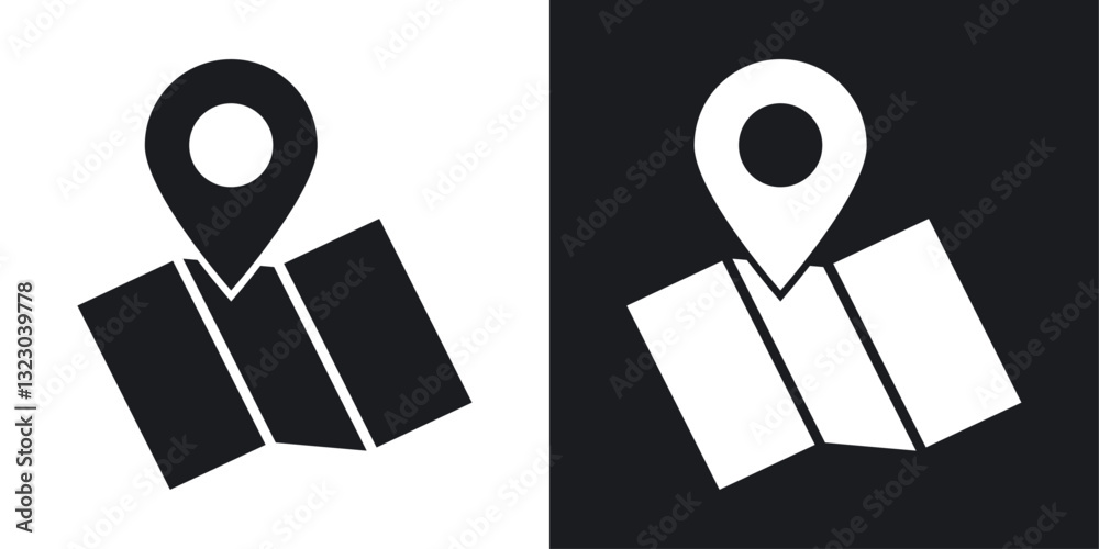Map icons set in flat filled style. Map icons set in flat filled style.