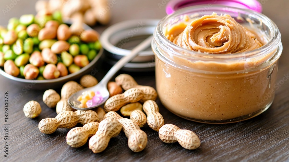 Creamy Peanut Butter in Jar Peanuts Spoon Creamy Peanut Butter in Jar Peanuts Spoon