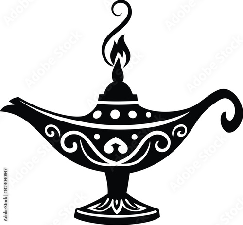 Modern and stylish premium quality Magic genie lamp silhouette vector art, Magic genie lamp line art vector illustration